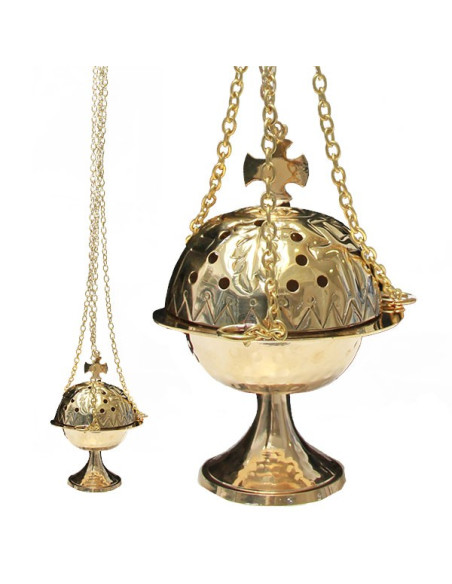 Incensario de cobre con cruz - plumas