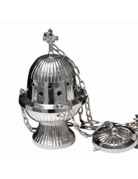 Silver colored metal censer - lines