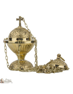 Incensario de cobre tallado con cadenas - friso floral