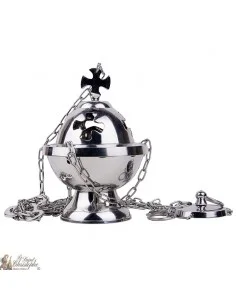 Cross incense burner to suspend silver plated metal - cross