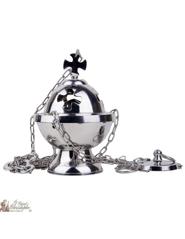 Cross incense burner to suspend silver plated metal - cross