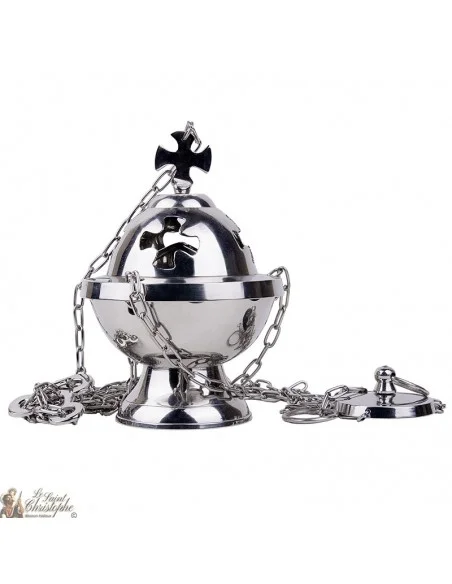 Cross incense burner to suspend silver plated metal - cross