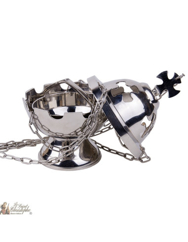 Cross incense burner to suspend silver plated metal - cross