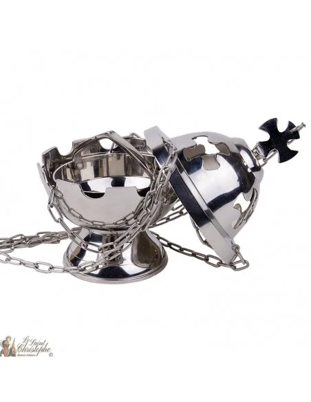 Cross incense burner to suspend silver plated metal - cross