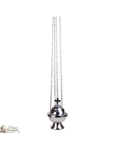 Cross incense burner to suspend silver plated metal - cross