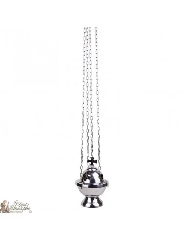 Cross incense burner to suspend silver plated metal - cross