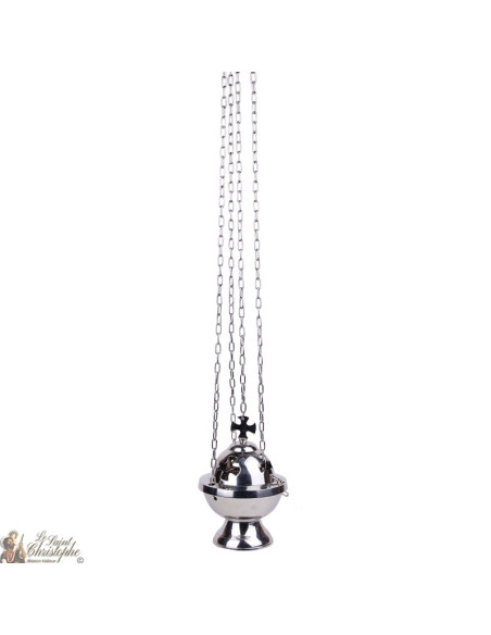 Cross incense burner to suspend silver plated metal - cross