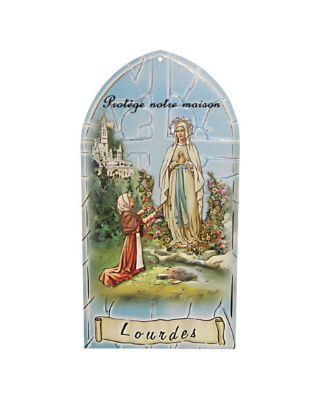 Lourdesverschijning: houten wandplaat met huisgebed – 10 × 20 cm