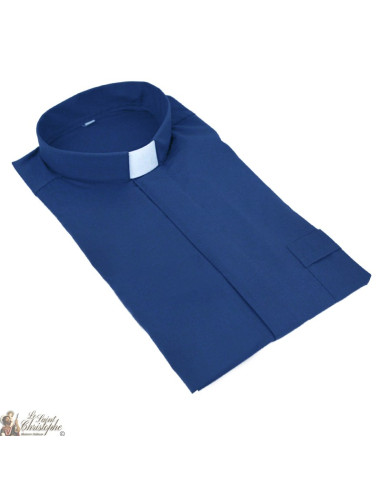 Priestershirt marineblauw korte mouwen