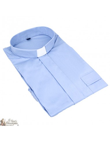Camisa de Camisa azul claro sin costuras de manga ancha con cuello  sacerdotalancha con cuello sin