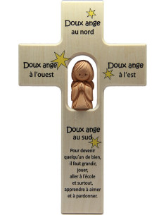 Croix en bois avec ange terre cuite chambre d'enfant