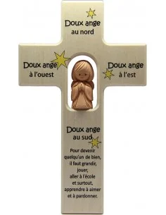 Croix en bois avec ange terre cuite chambre d'enfant