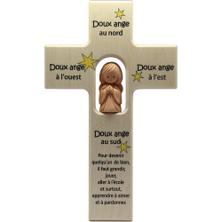 Croix en bois avec ange terre cuite chambre d'enfant