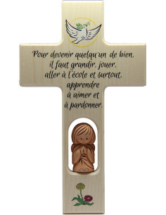 Croix en bois avec ange terre cuite chambre d'enfant