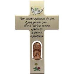 Croix en bois avec ange terre cuite chambre d'enfant