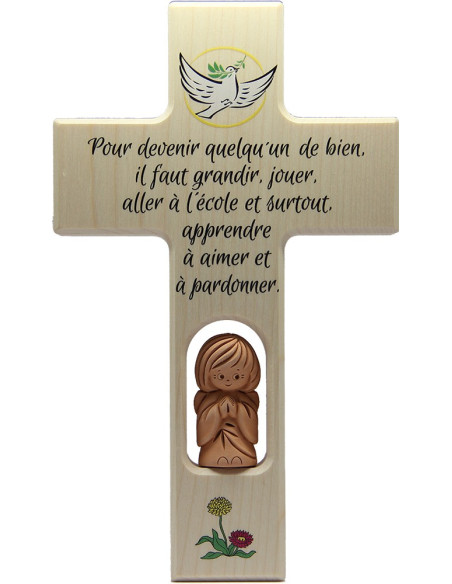 Croix en bois avec ange terre cuite chambre d'enfant