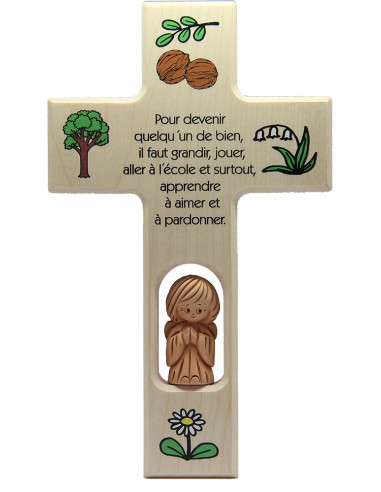 Wooden cross with angel terracotta child's room