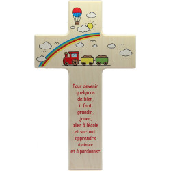 Holzkreuz mit Engel Terrakotta Kinderzimmer