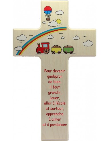 Croix en bois avec ange terre cuite chambre d'enfant