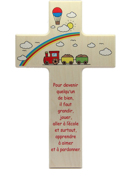 Holzkreuz mit Engel Terrakotta Kinderzimmer