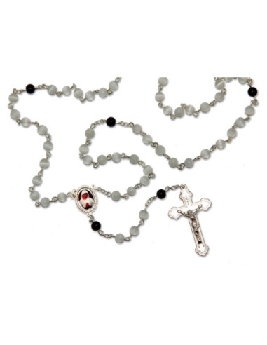 Banneux religious rosary stone cat's eye white and black