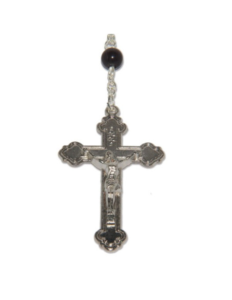 Banneux religious rosary stone cat's eye white and black