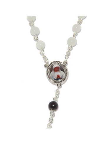 Banneux religious rosary stone cat's eye white and black