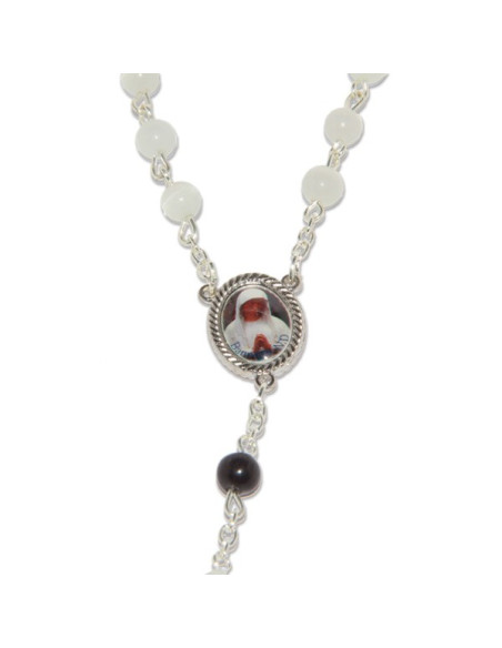 Banneux religious rosary stone cat's eye white and black