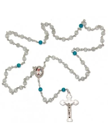 Banneux rosario religioso de piedra ojo de gato blanco y azul