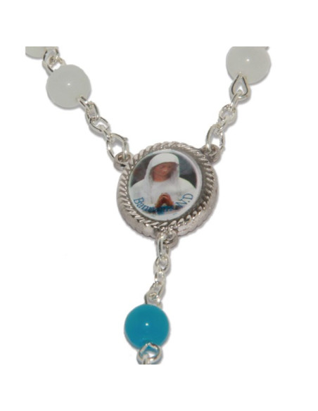 Banneux religioso rosario pietra gatto occhio bianco e blu