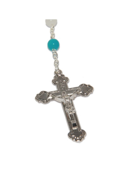 Banneux religieuze rozenkrans stenen kat oog wit en blauw