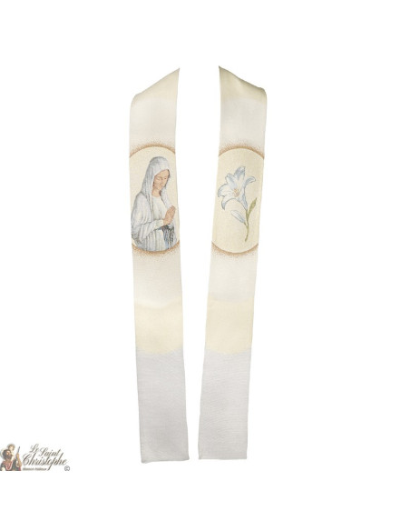 Étole prêtre brodée Vierge des Pauvres de Banneux ND