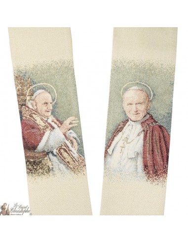 Priesterstola geborduurd met pausen Sint Johannes XXIII en Sint Johannes Paulus II