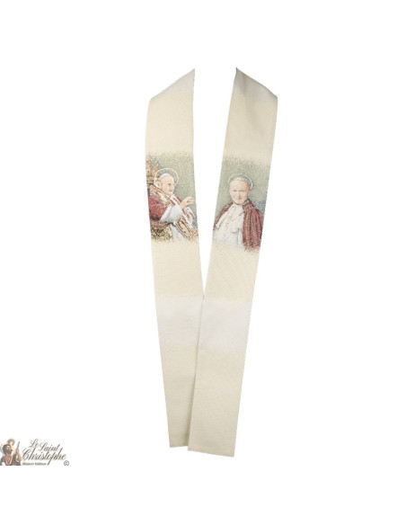Étole prêtre brodée avec papes Saint Jean XXIII et Saint Jean-Paul II