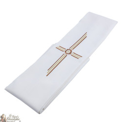 Estola sacerdotal bordada color crema cruz de oro y marrón