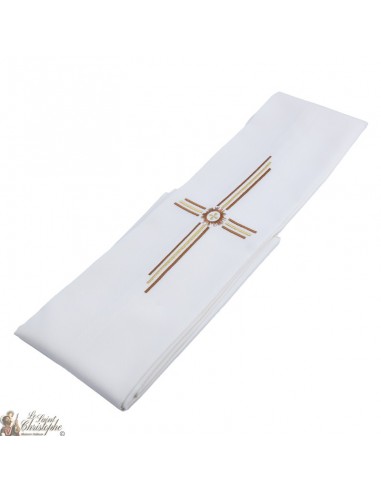 Priest stole embroidered cream color golden cross and brown