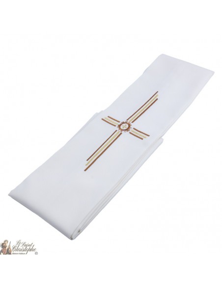 Priest stole embroidered cream color golden cross and brown