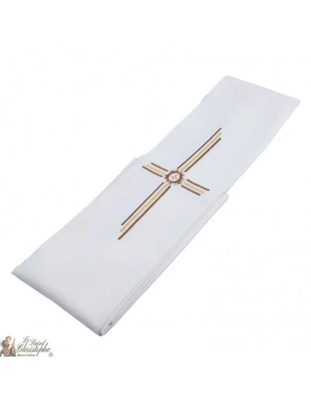 Priest stole embroidered cream color golden cross and brown