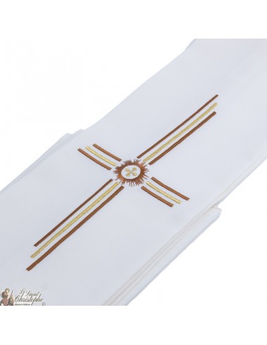 Priest stole embroidered cream color golden cross and brown