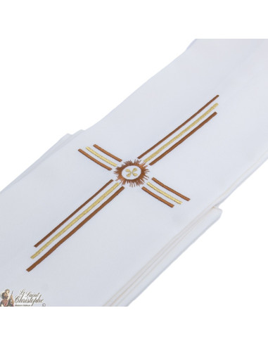 Stola sacerdotale ricamata color crema, con croce d'oro e marrone