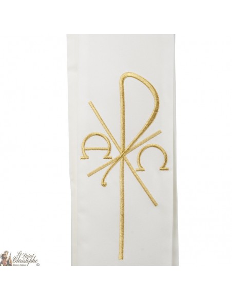 White embroidered deacon stole -Pax Alpha Omega