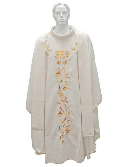 Chasuble Prêtre Blanc Blessume - Brodée Agneau De Dieu - Coton/Polyester - Taille Unique