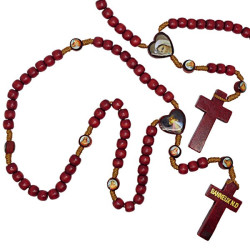 Chapelet en bois avec photos de la Vierge de Banneux N.D et Christ Miséricordieux