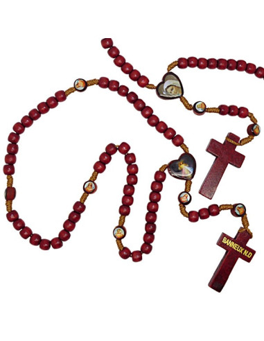 Rosario de madera con imágenes de la Virgen de Banneux N.D.
