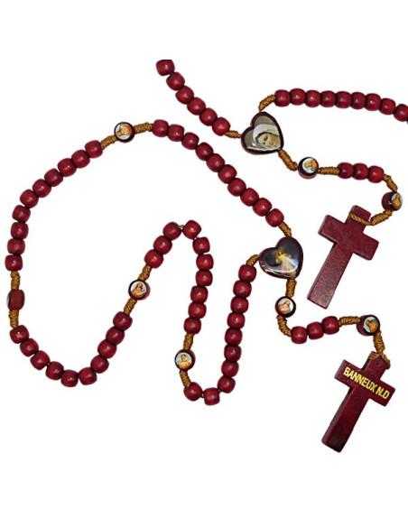 Rosario de madera con imágenes de la Virgen de Banneux N.D.