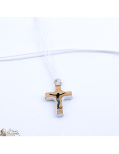 Necklace with olive wood cross - white