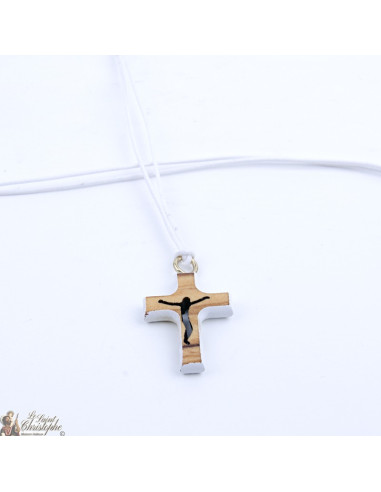 Ketting met olijfhoutkruis - wit