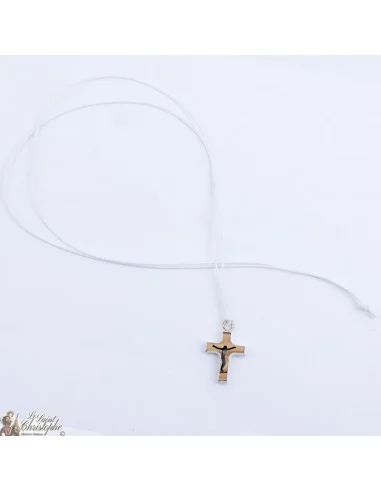 Collier avec Croix en bois d'olivier - blanc
