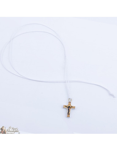 Necklace with olive wood cross - white