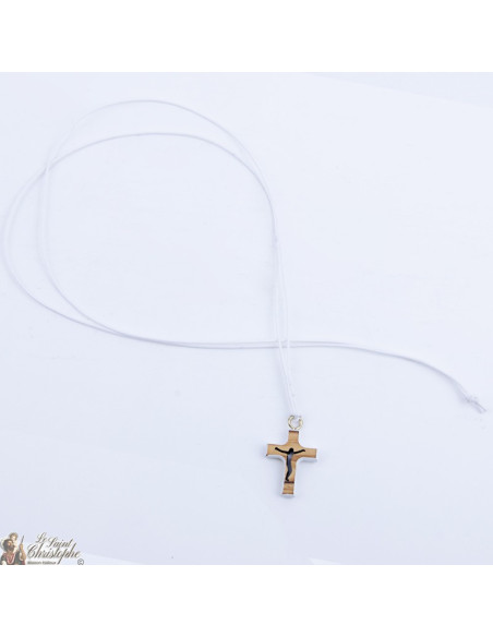 Collana con croce in legno d'ulivo - bianca